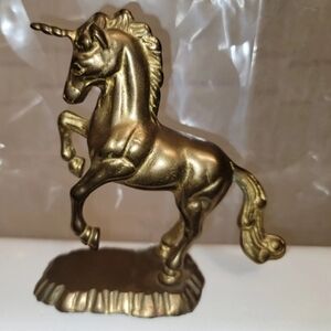 Gold Unicorn Figurine Solid Brass 5in Tall